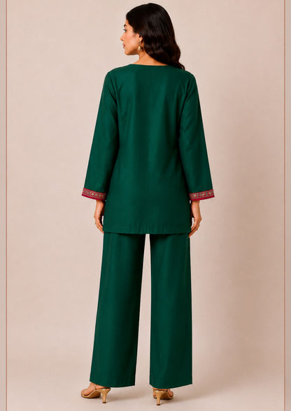 Emerald Green Silk Embroidered Co-ord Set