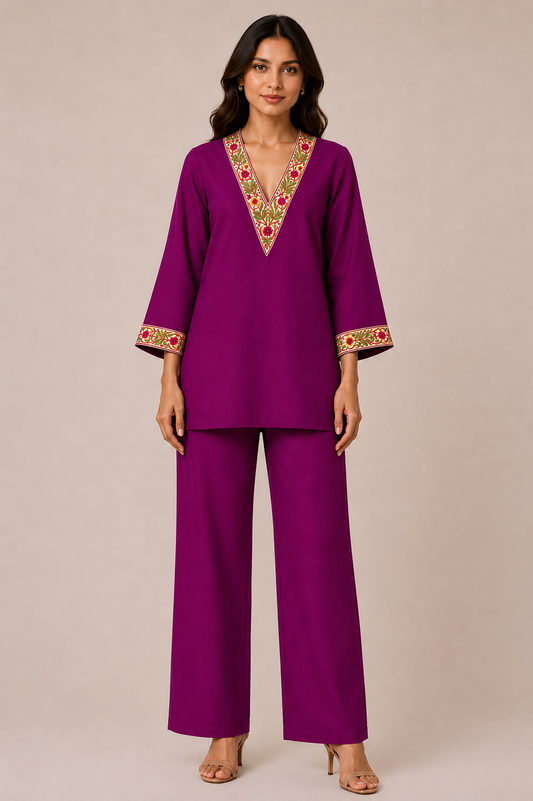 Purple Silk Embroidered Co-ord Set