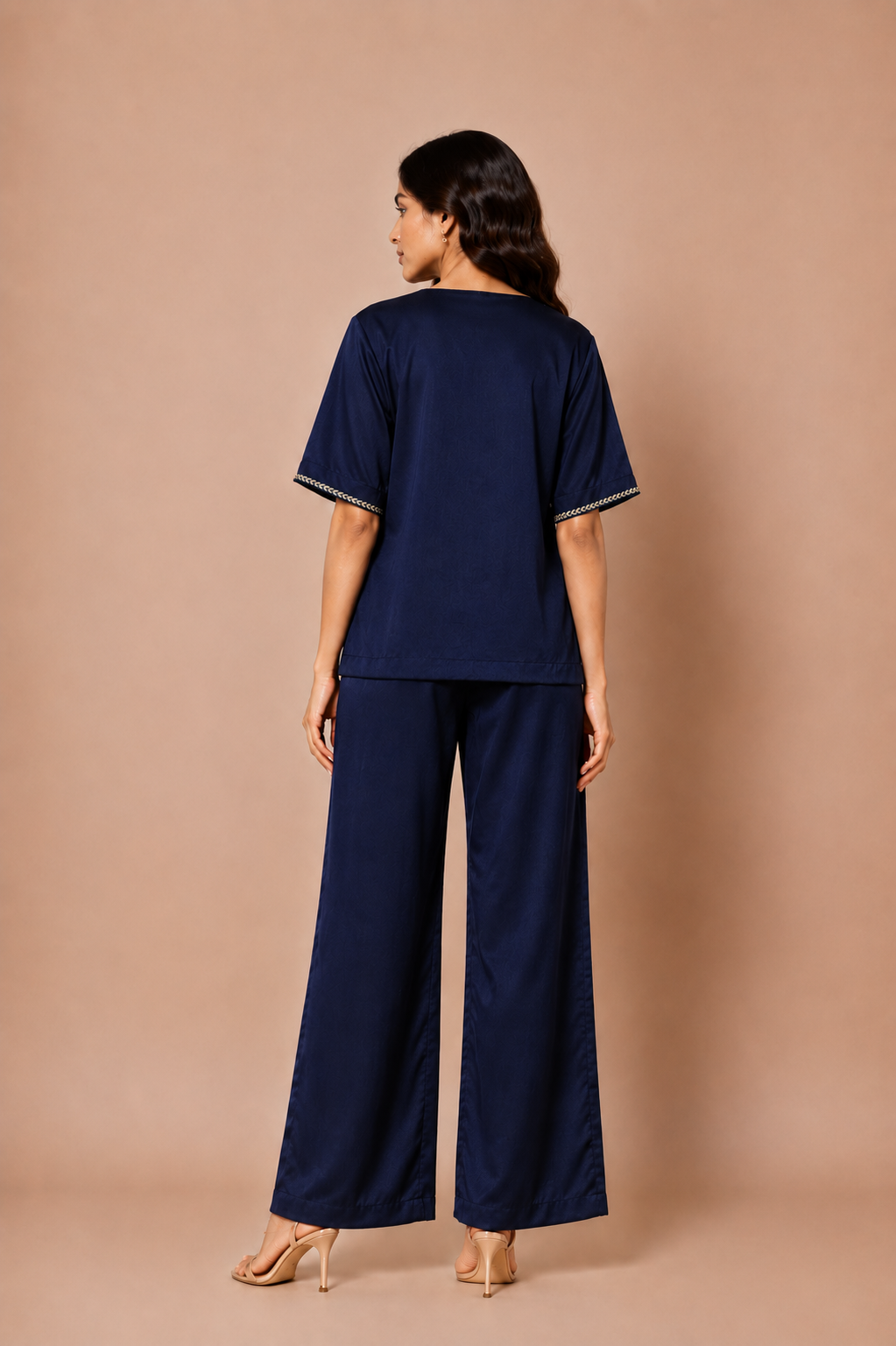 Midnight Blue Crushed Satin Co-ord Set