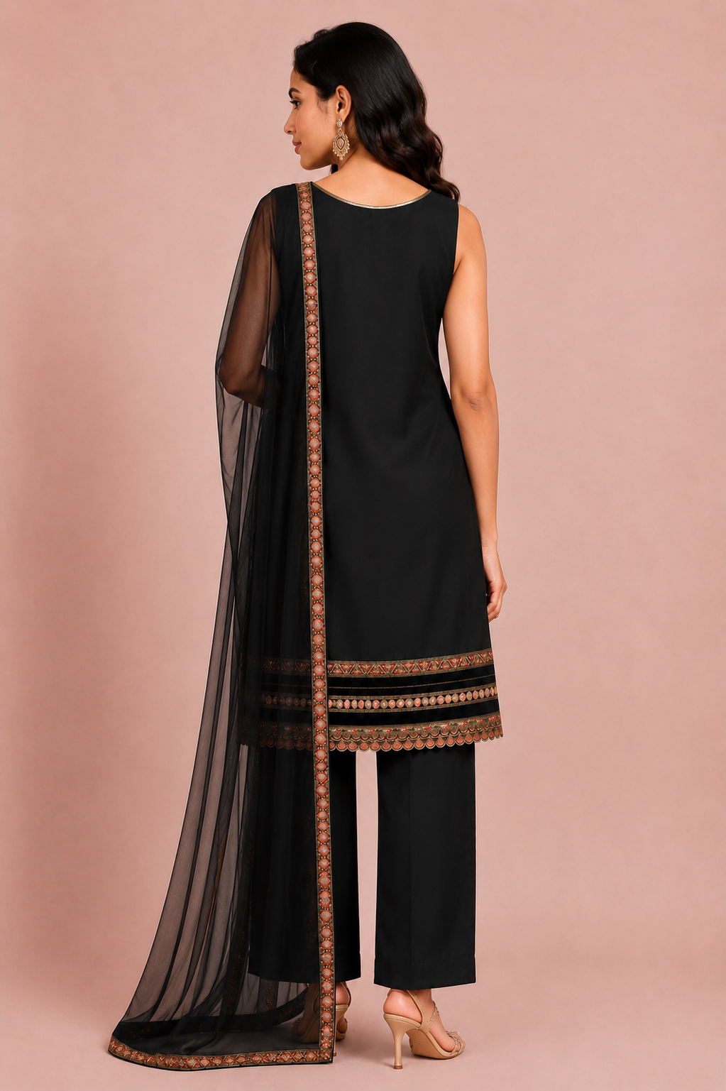 Black Silk Embroidered Suit Set