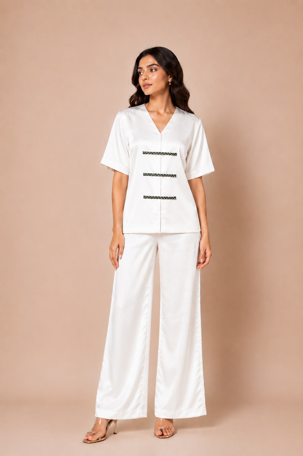 White Crushed Satin Co-ord Set