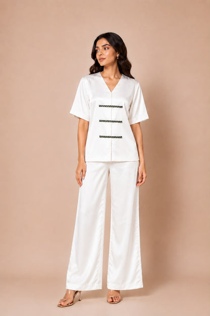 White Crushed Satin Co-ord Set