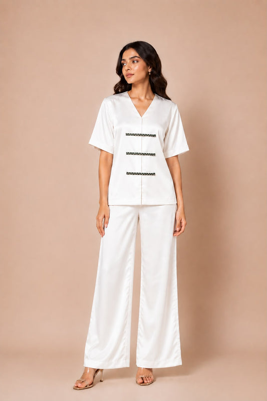 White Crushed Satin Co-ord Set