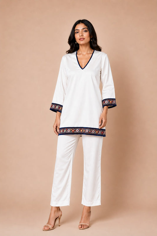 Ivory Silk Embroidered Co-ord Set
