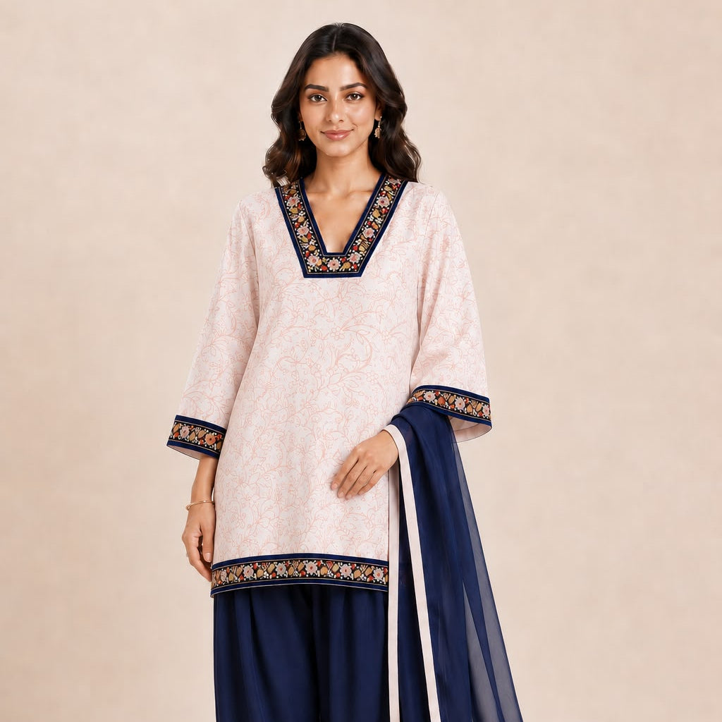 Pink Printed Crepe Suit Set