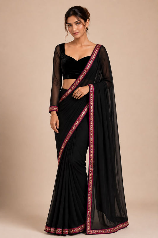 Black Georgette Saree with embroidered border