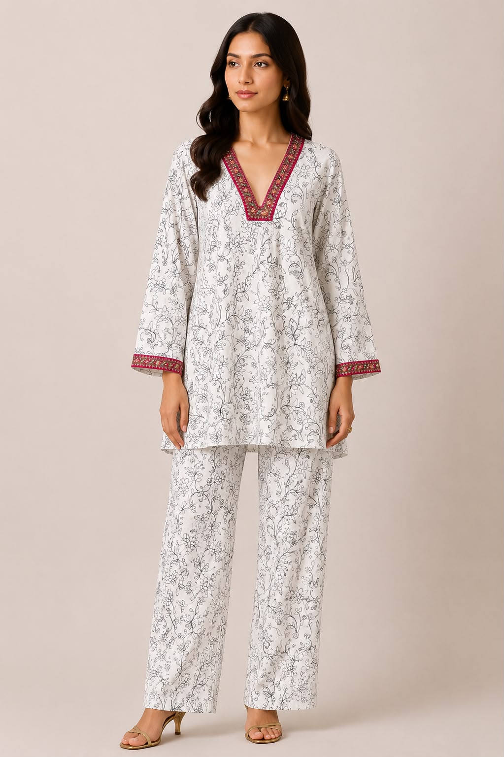 White & Black Printed Crepe Co-ord Set