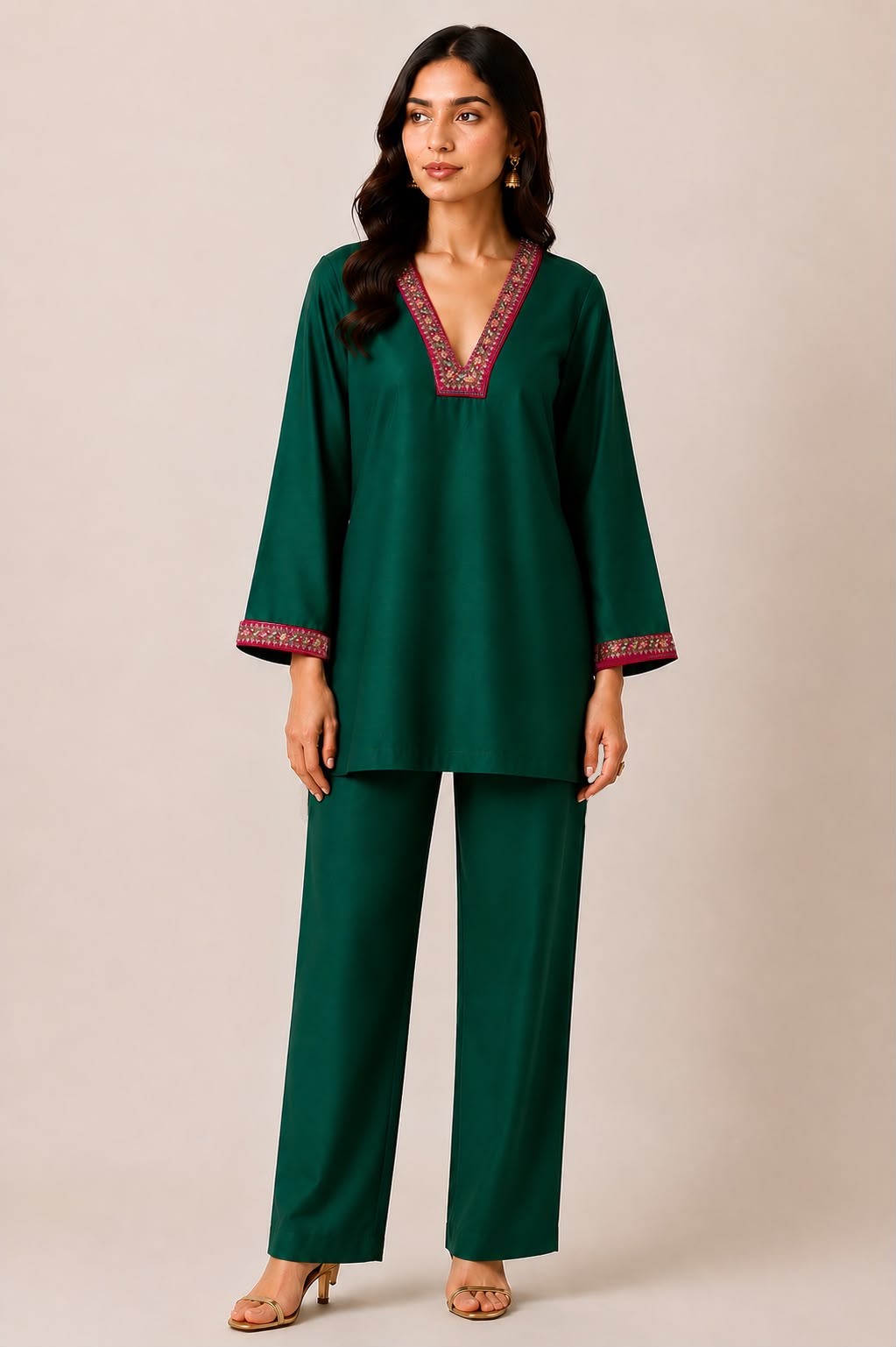 Emerald Green Silk Embroidered Co-ord Set