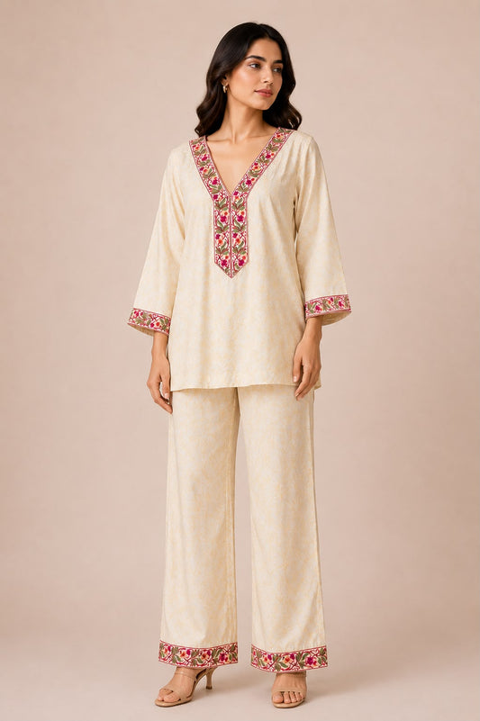 Yellow Printed Crepe Co-ord Set