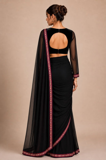 Black Georgette Saree with embroidered border