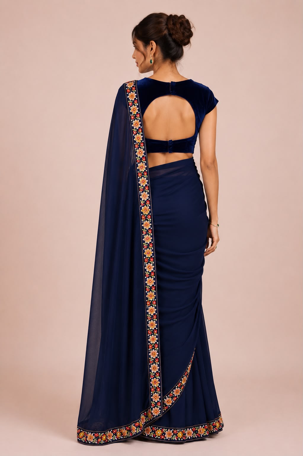 Midnight Blue Georgette Saree with Embroidered Border