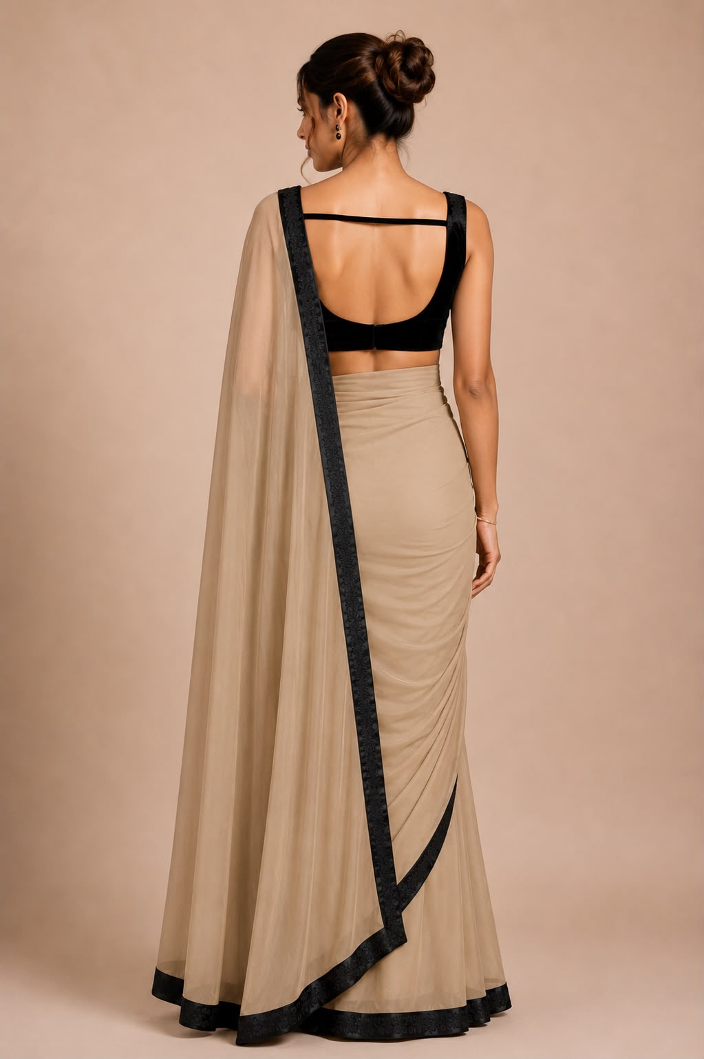 Beige Georgette Saree with Embroidered Border