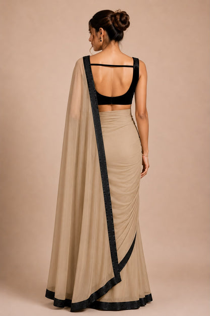 Beige Georgette Saree with Embroidered Border