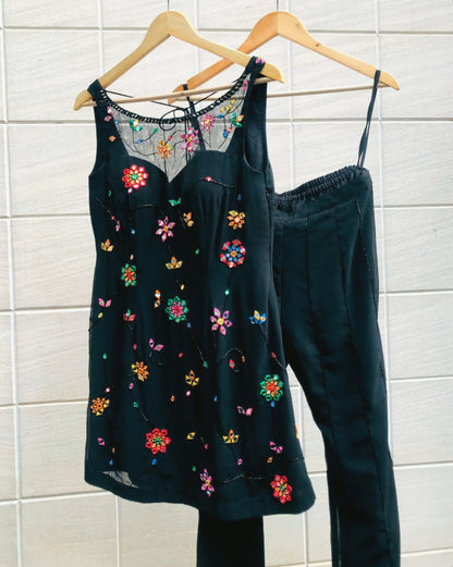 Black Georgette Mirror Work Sharara Set