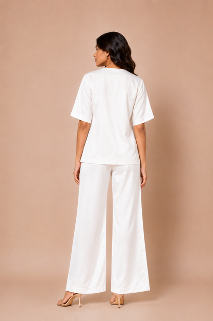White Crushed Satin Co-ord Set