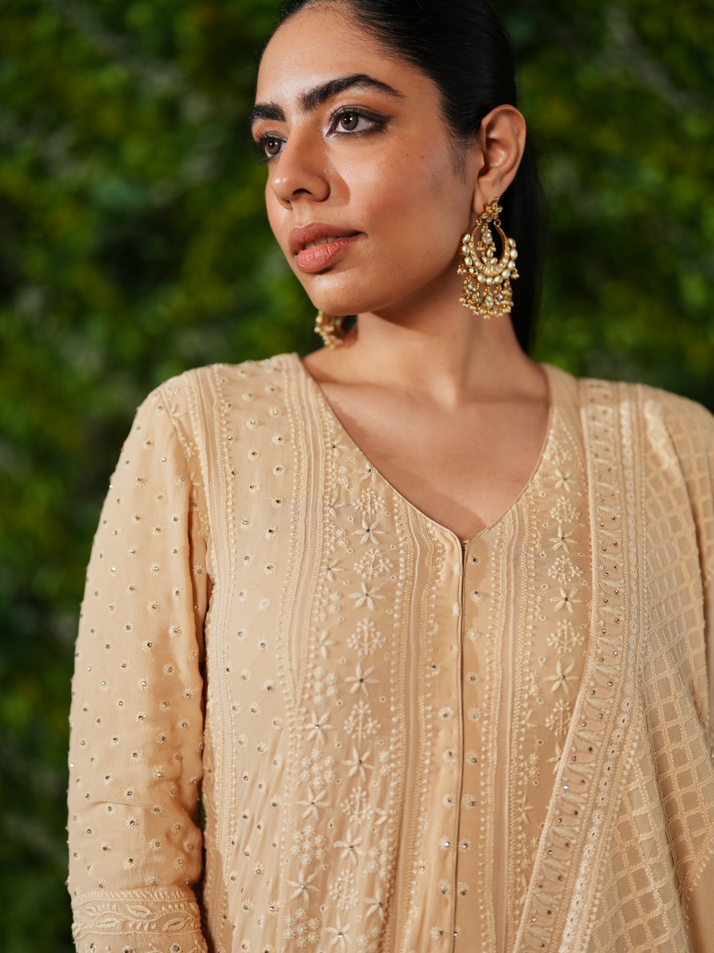 Beige Chikankari Suit Set