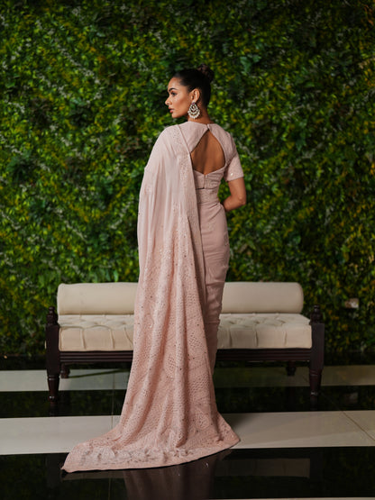 Blush Pink Chikankari Saree Set