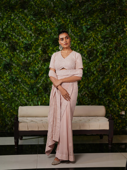 Blush Pink Chikankari Saree Set