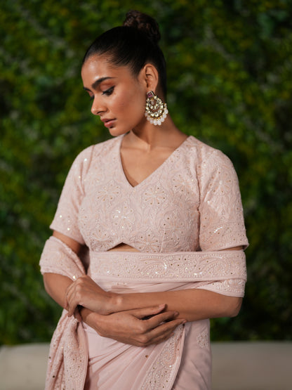 Blush Pink Chikankari Saree Set