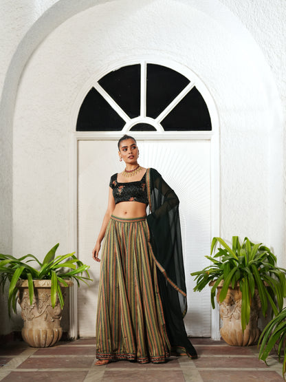 Green Modal Satin Printed Top - Pants Set