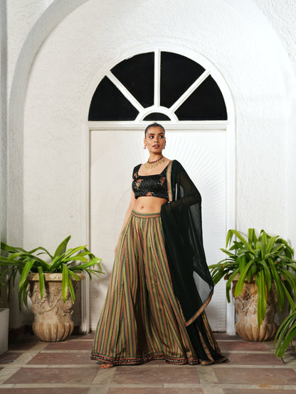 Green Modal Satin Printed Top - Pants Set