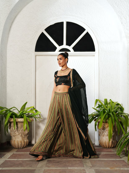 Green Modal Satin Printed Top - Pants Set