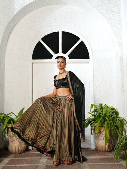 Green Modal Satin Printed Top - Pants Set