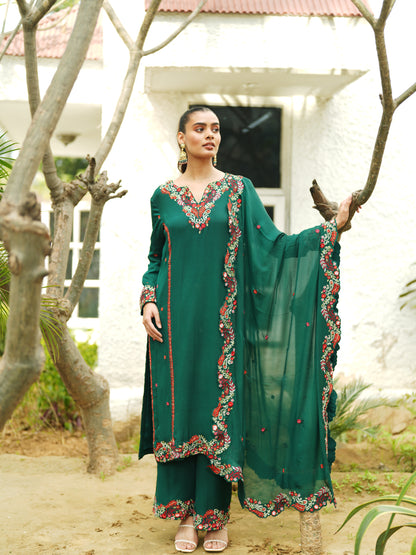 Green Chiffon Thread Embroidery Suit Set