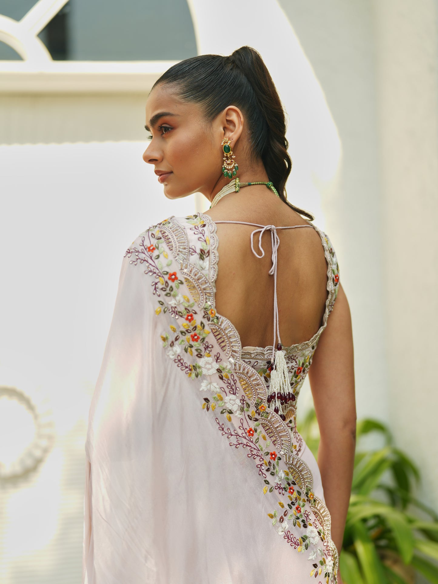 Blush Pink Chiffon Embellished Saree Set