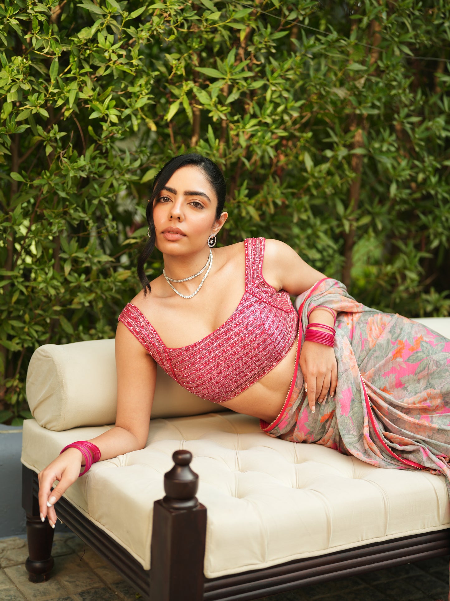 Embellished Grey Chiffon Printed Saree Set