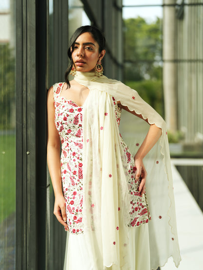 Ivory Georgette Embroidery Sharara Set