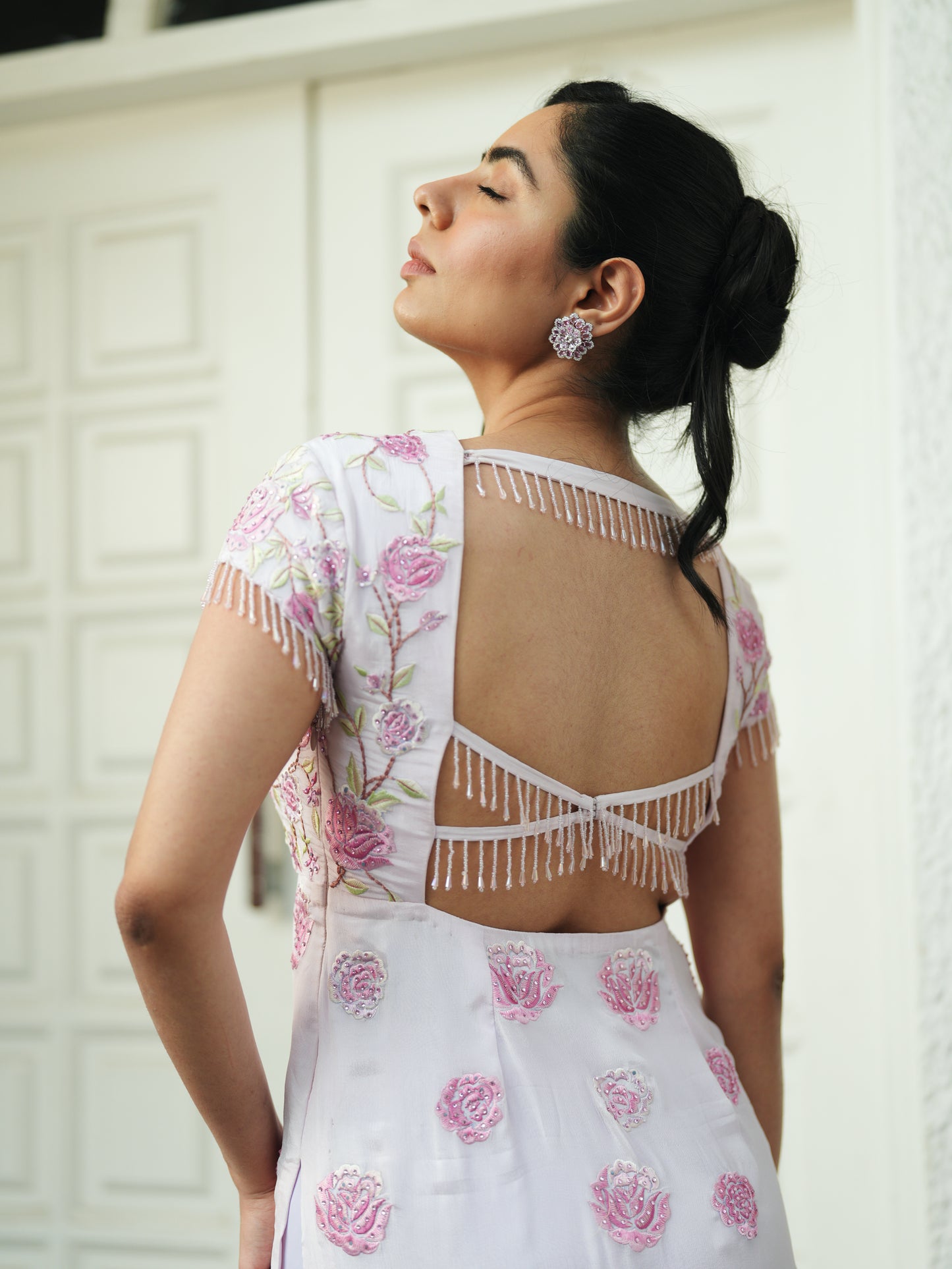 Baby Pink Chiffon Floral Embroidery Suit Set