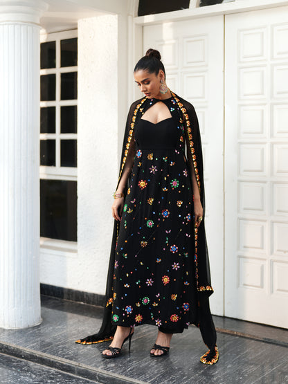 Black Georgette Mirror Work Suit Set