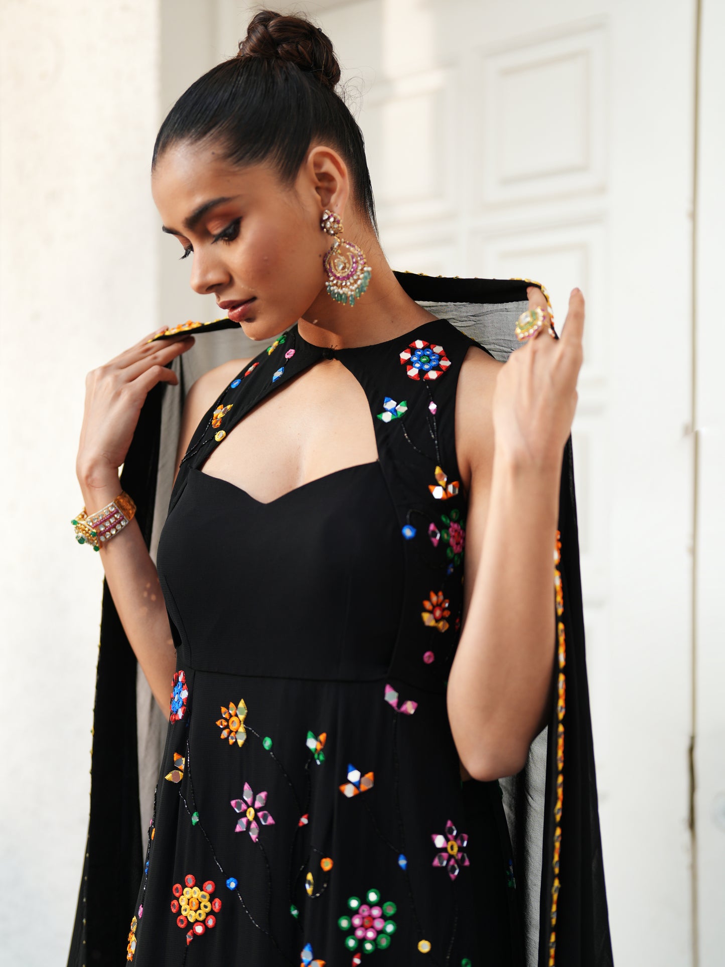 Black Georgette Mirror Work Suit Set