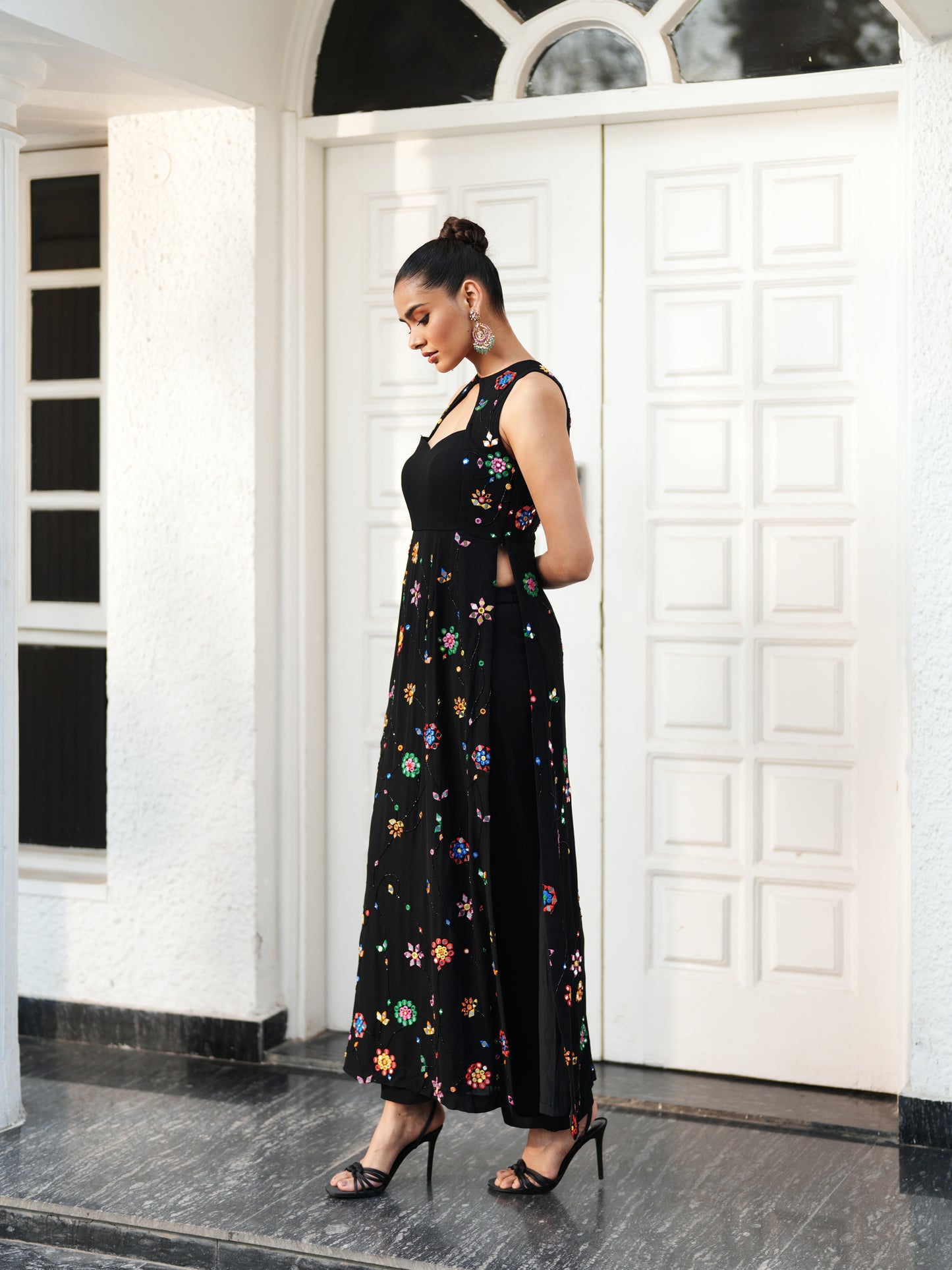 Black Georgette Mirror Work Suit Set