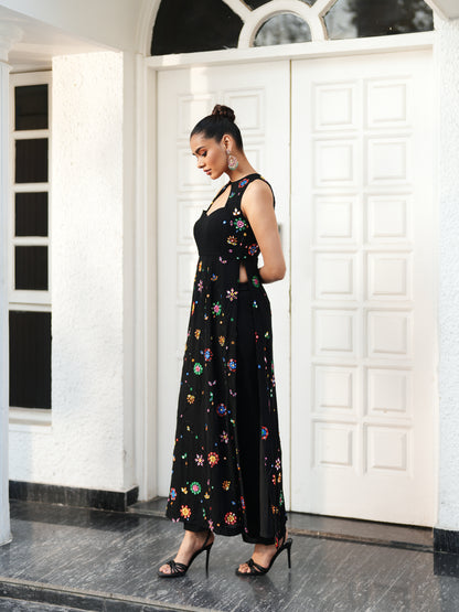 Black Georgette Mirror Work Suit Set