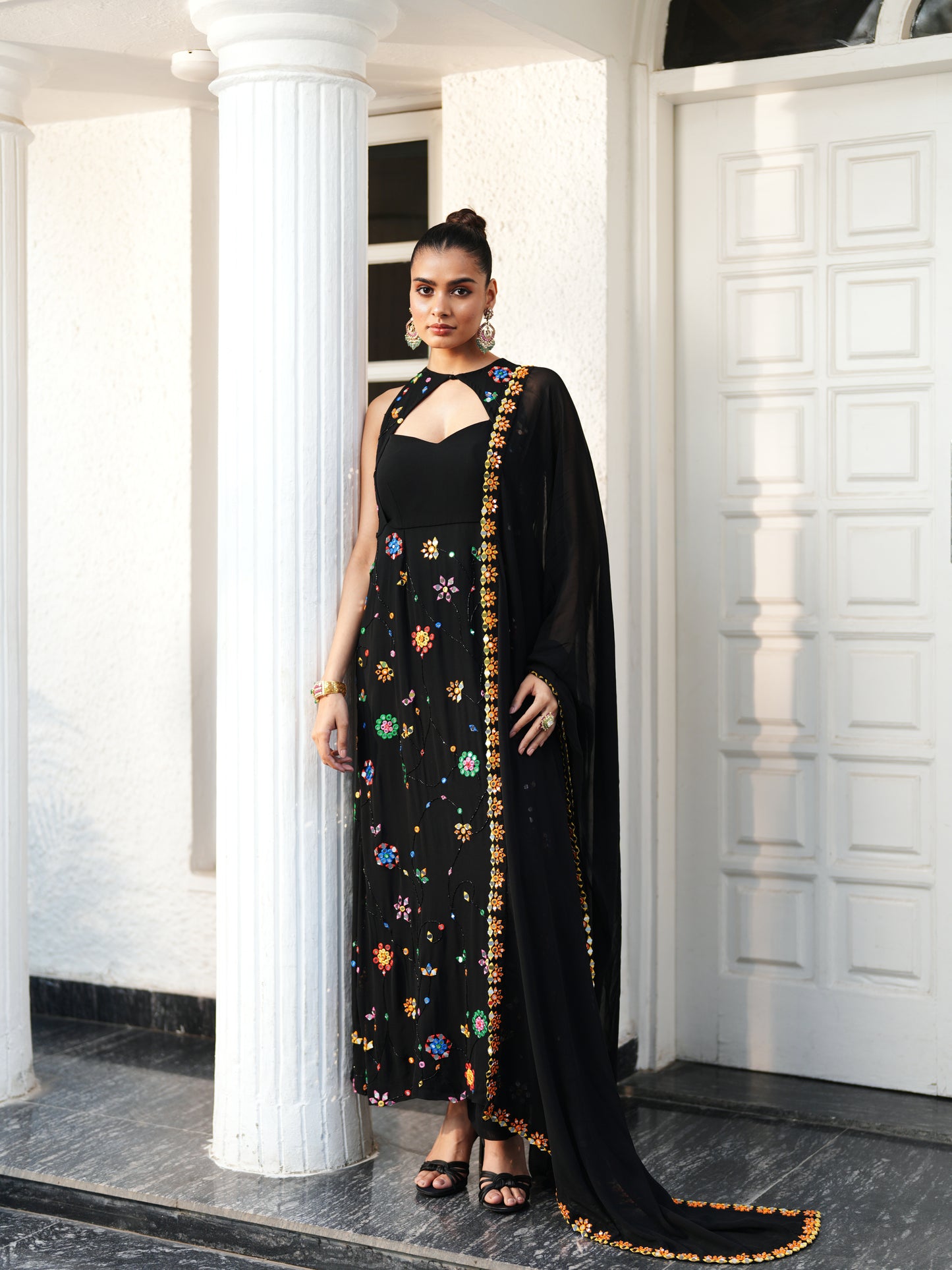 Black Georgette Mirror Work Suit Set