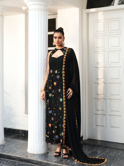 Black Georgette Mirror Work Suit Set