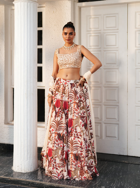 Printed Lahenga Set with Embellished Blouse