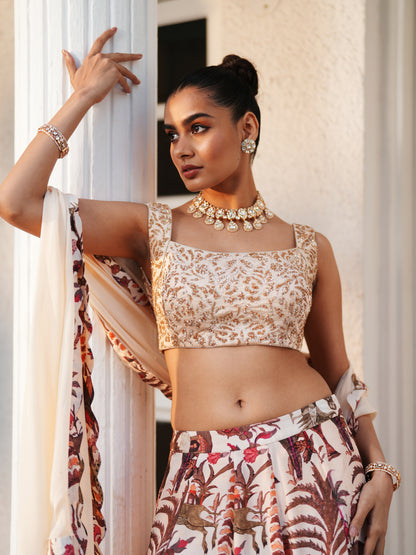 Printed Lahenga Set with Embellished Blouse