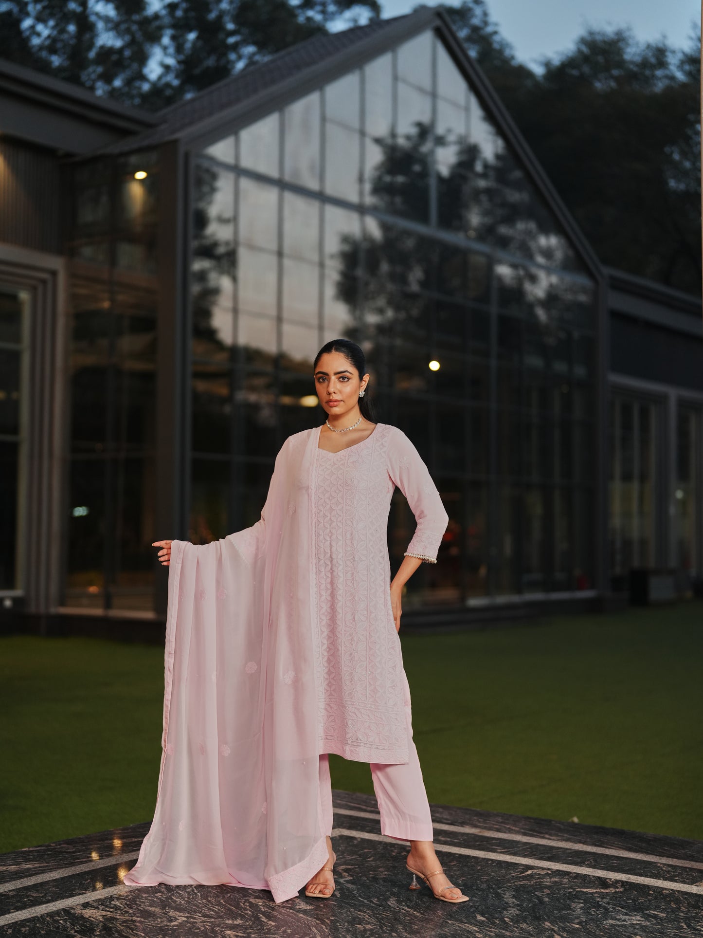 Pink Chikankari Suit Set