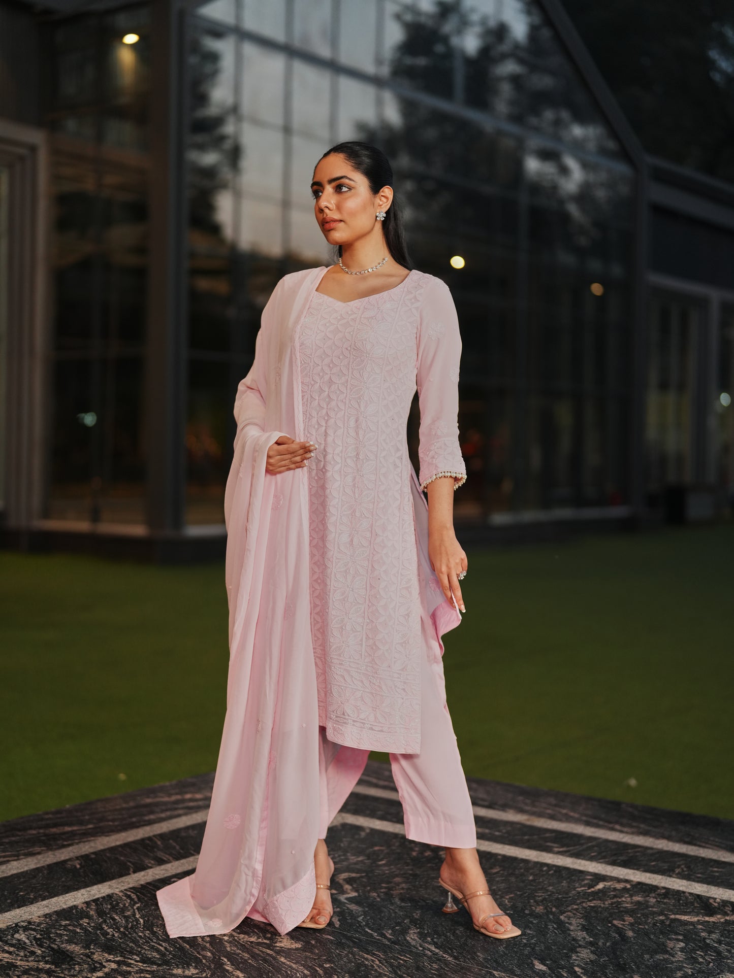 Pink Chikankari Suit Set