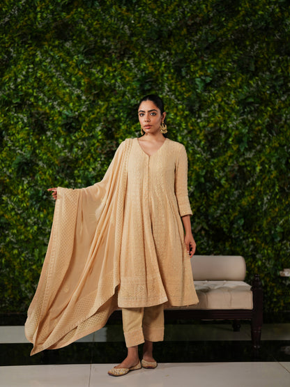 Beige Chikankari Suit Set