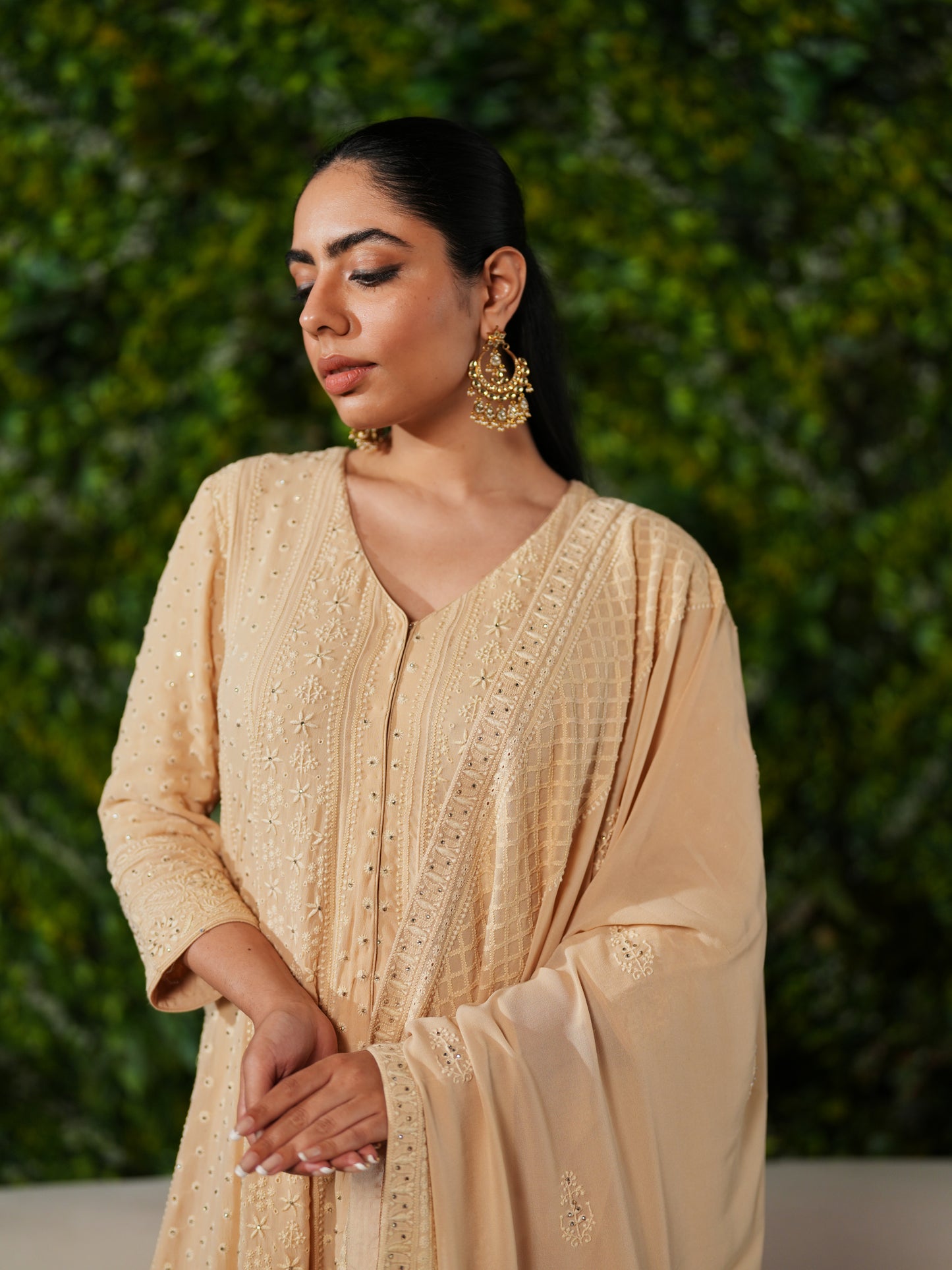 Beige Chikankari Suit Set