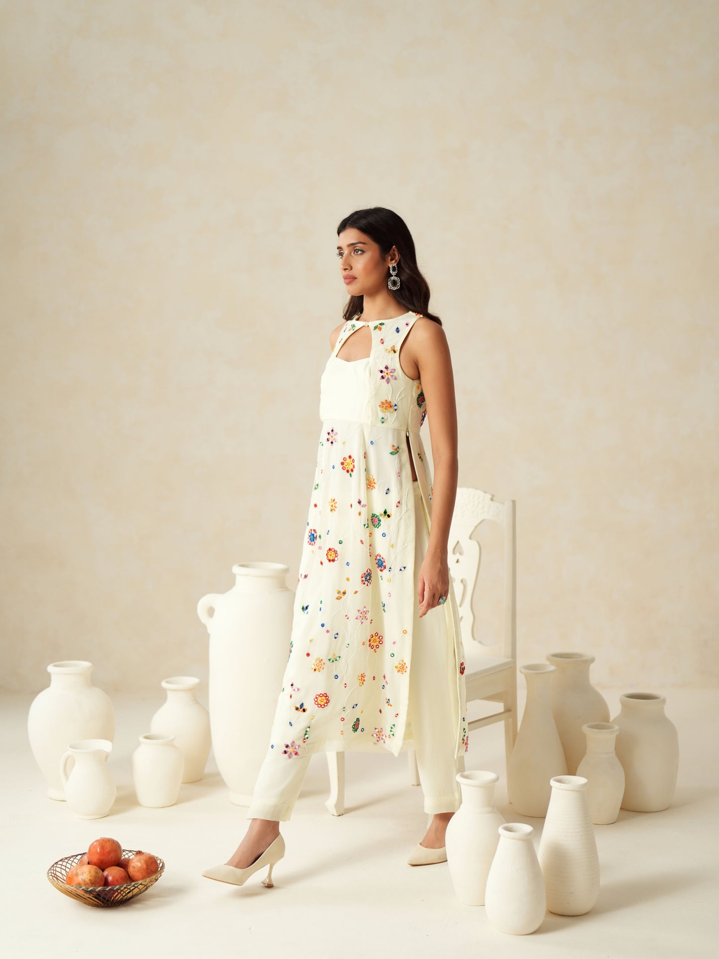 Ivory Georgette Mirror Work Suit Set