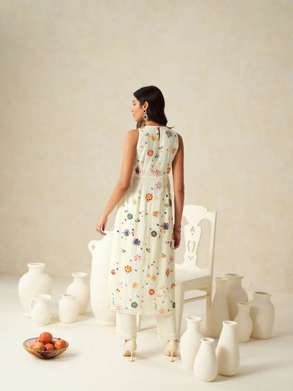 Ivory Georgette Mirror Work Suit Set