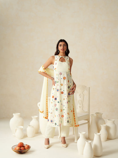 Ivory Georgette Mirror Work Suit Set