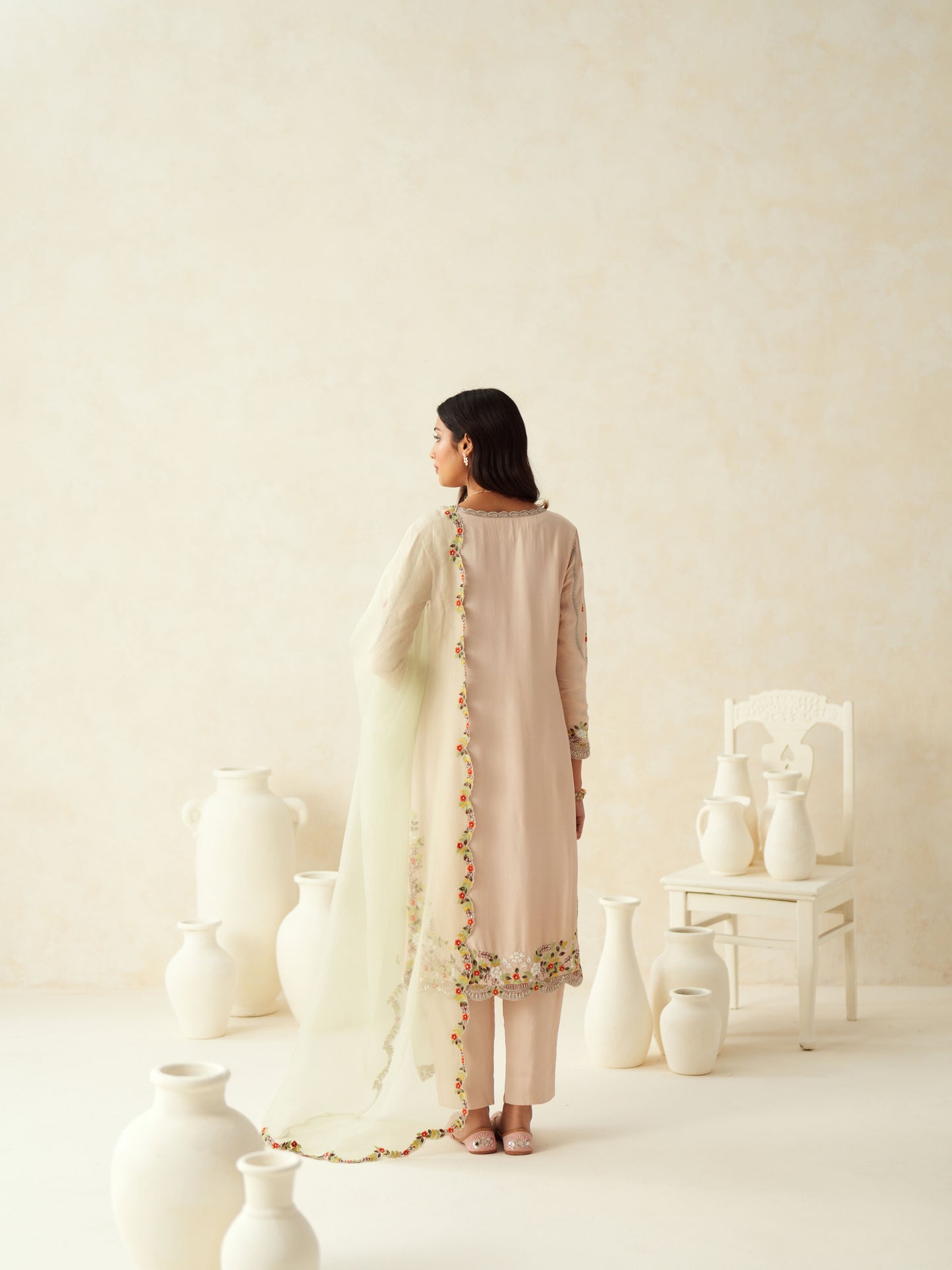 Blush Pink Semi Silk Embellished Suit Set