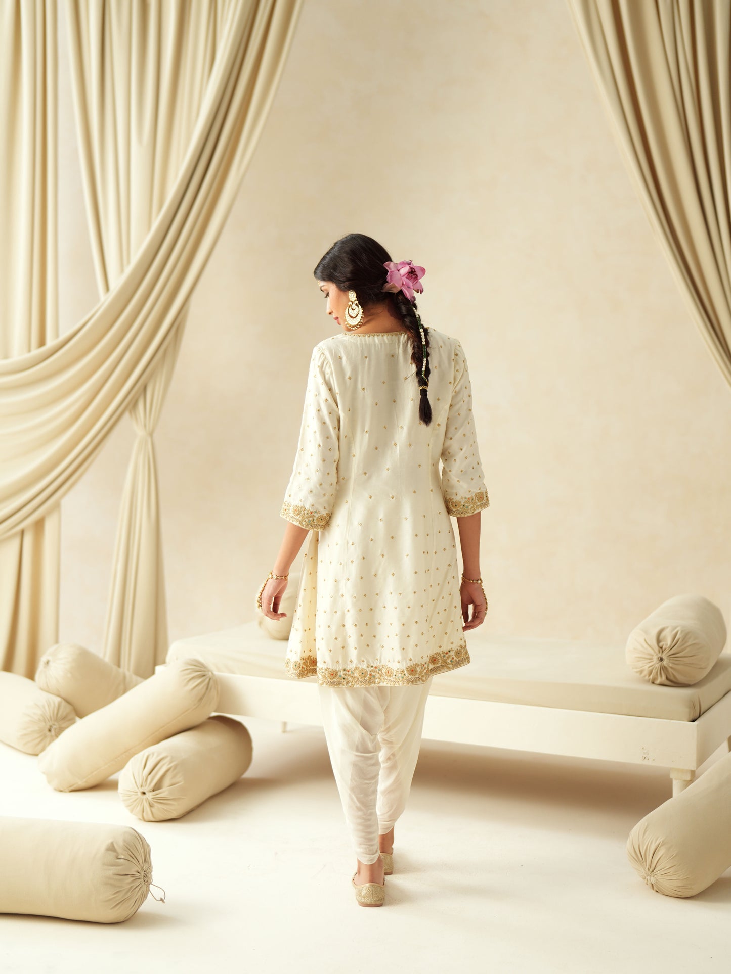 Ivory Silk Embroidered Dhoti Suit Set