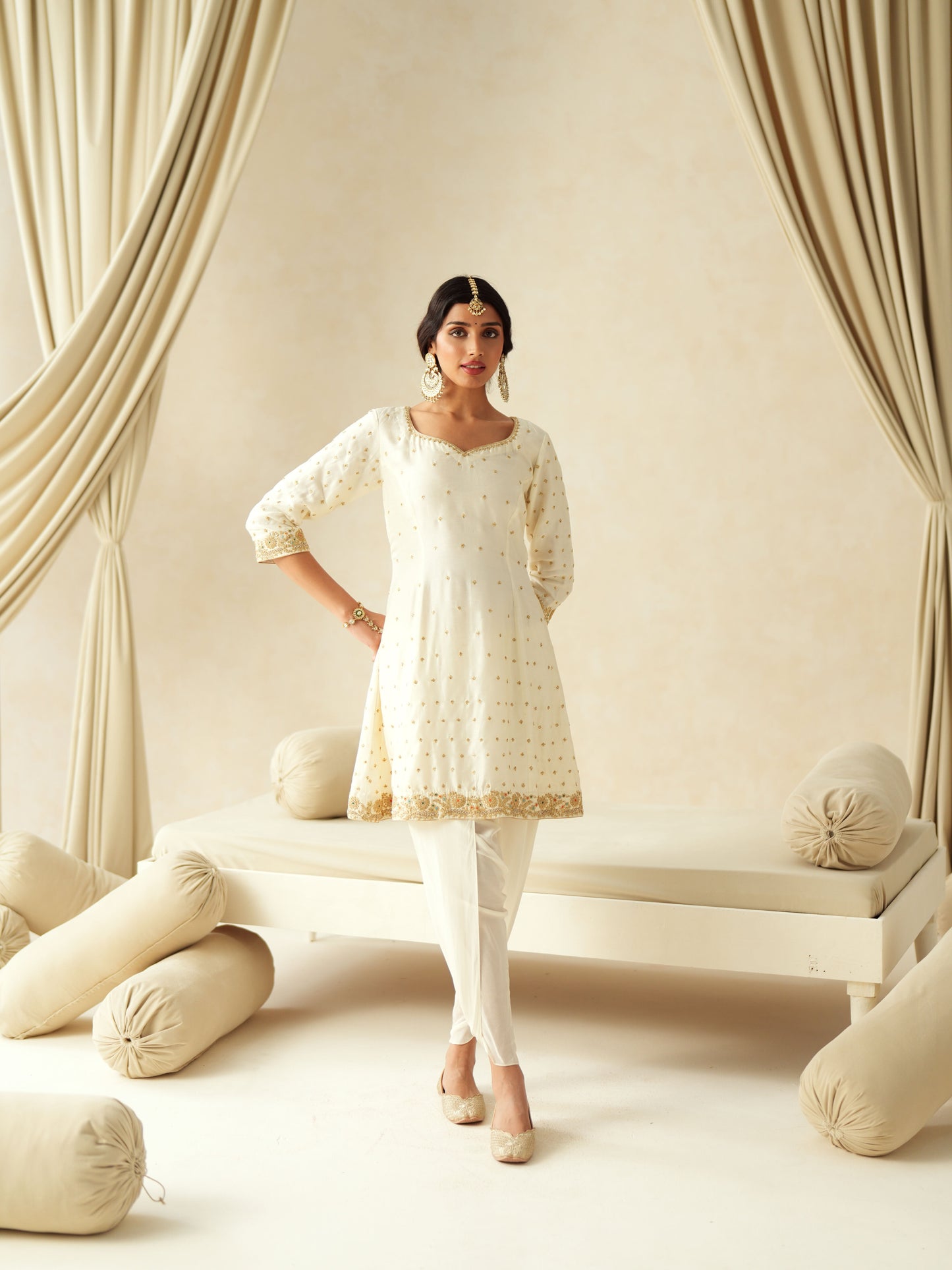 Ivory Silk Embroidered Dhoti Suit Set